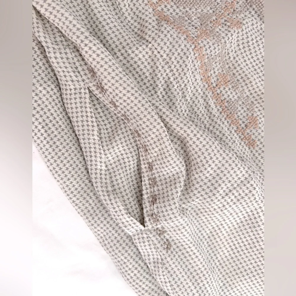 Johnny Was Biya 100% Silk Beige Embroidered Tunic Shirt Dress Boho Cottagecore M - Picture 9 of 11